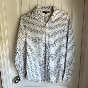 Murano Slim Fit White Bowtie Pattern Dress Shirt Button Down | Men's Large
